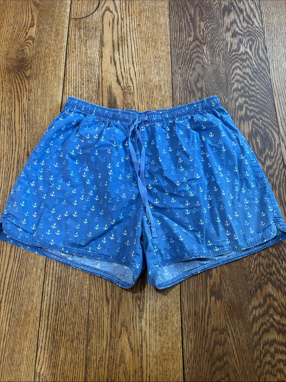 L.L. Bean Blue Anchor-Print Swim Trunks - Vintage